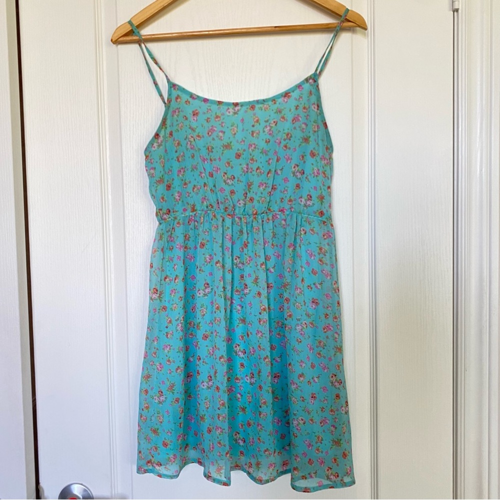Garage Turquoise Summer Dress with a Floral Design Size S